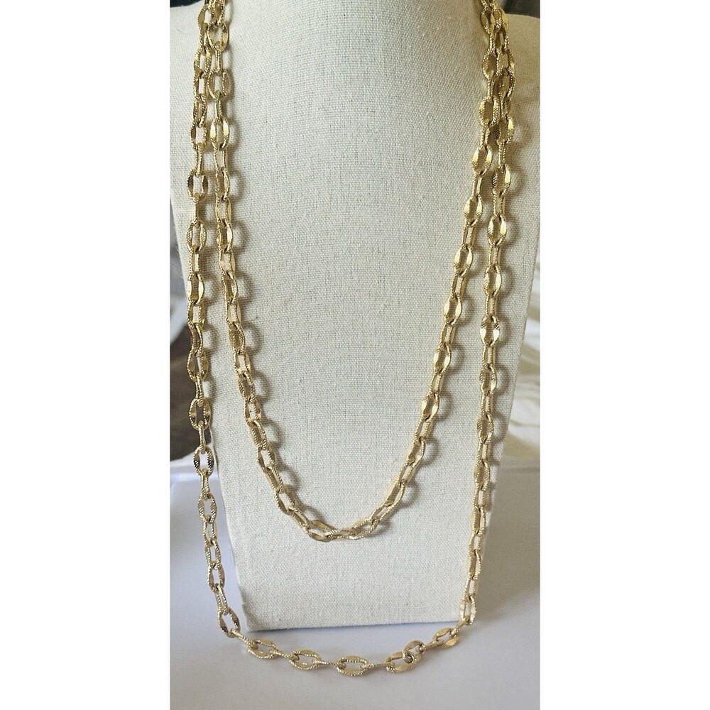 Vintage Direction One Gold Tone Textured Link Chain Necklace 54” Long